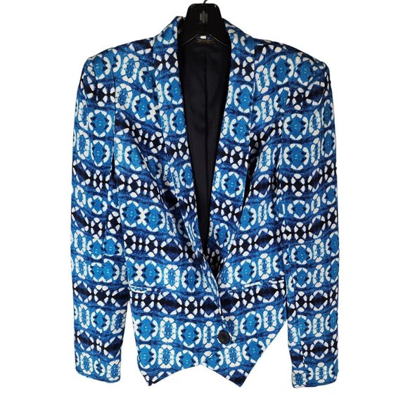 Rebecca Minkoff Blue Blazer Becky Silk Jacket Double Breasted White 0 - Picture 2 of 5